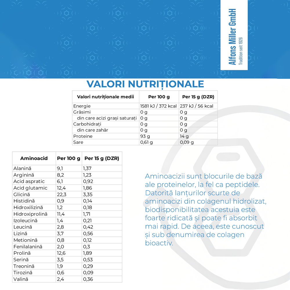 Millers Alpha Gel - Colagen Bovin Hidrolizat Premium 1 kg | Articulații & Piele | 15.000 mg